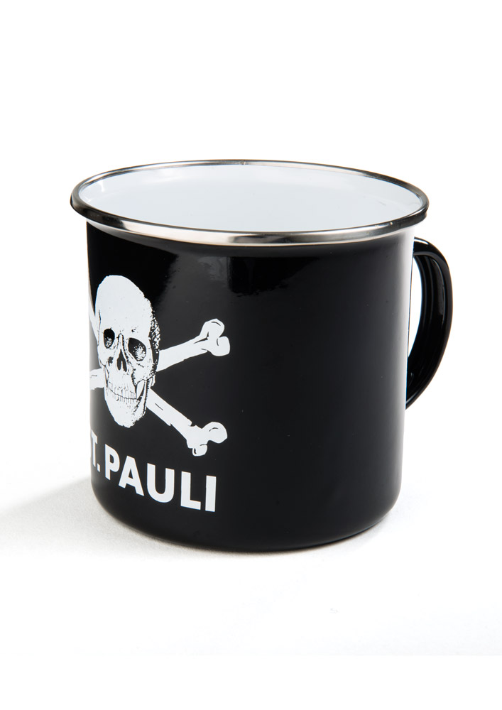 Skull and crossbones enamel mug
