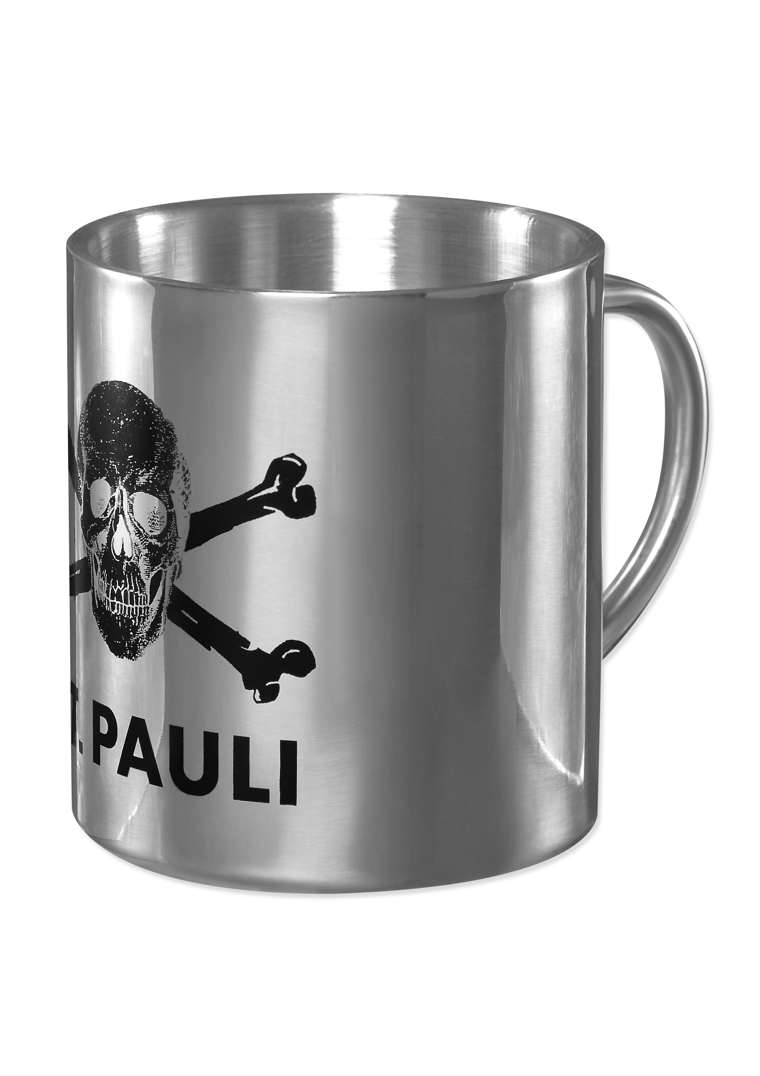 Skull and crossbones coffee mug, stainless steel