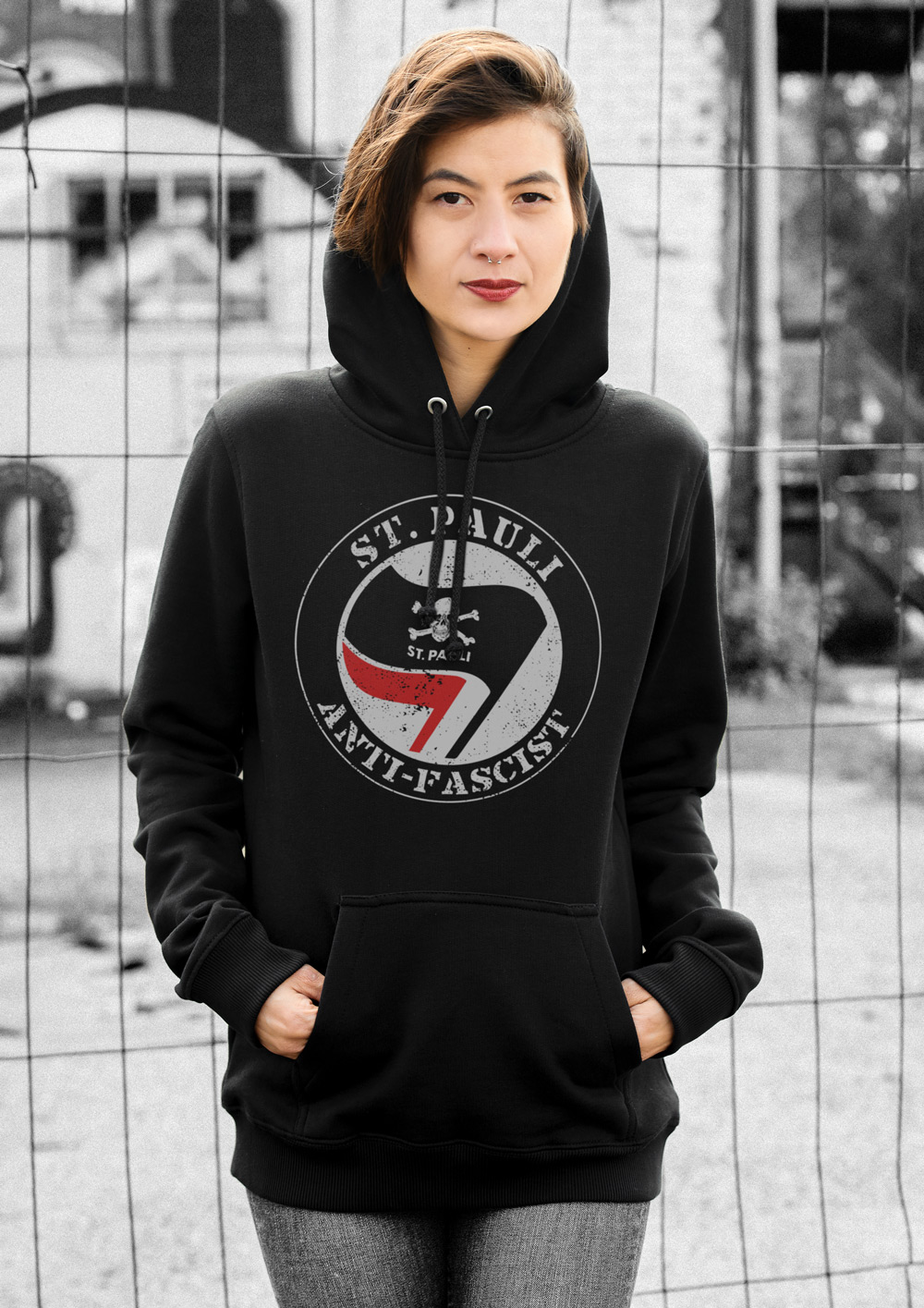 Frauen Kapuzenpullover Anti Fascist
