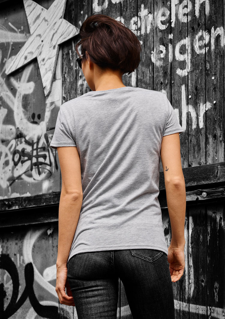Frauen T-Shirt Totenkopf Grau 