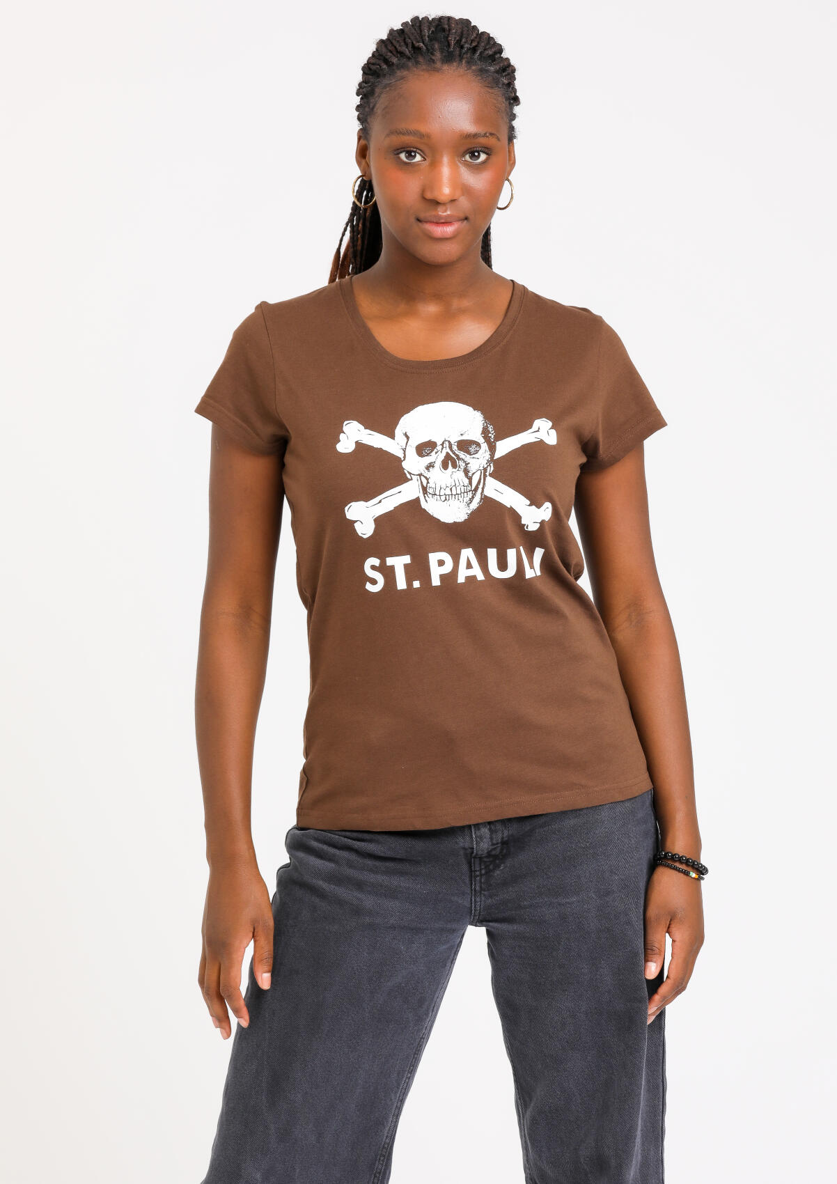 Women's skull and crossbones T-shirt, brown