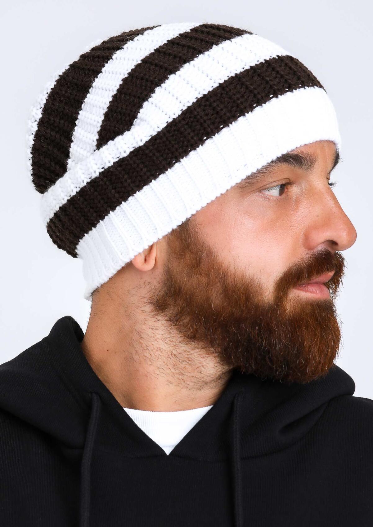 Beanie - Knitted Stripes Logo White