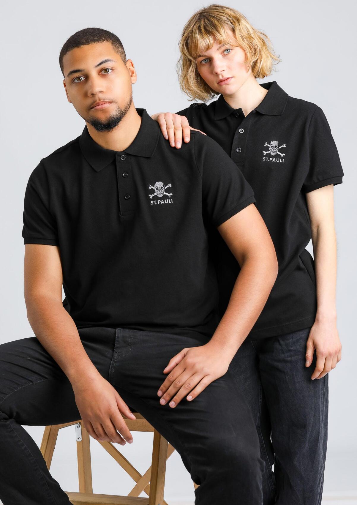 Skull and crossbones polo shirt, black