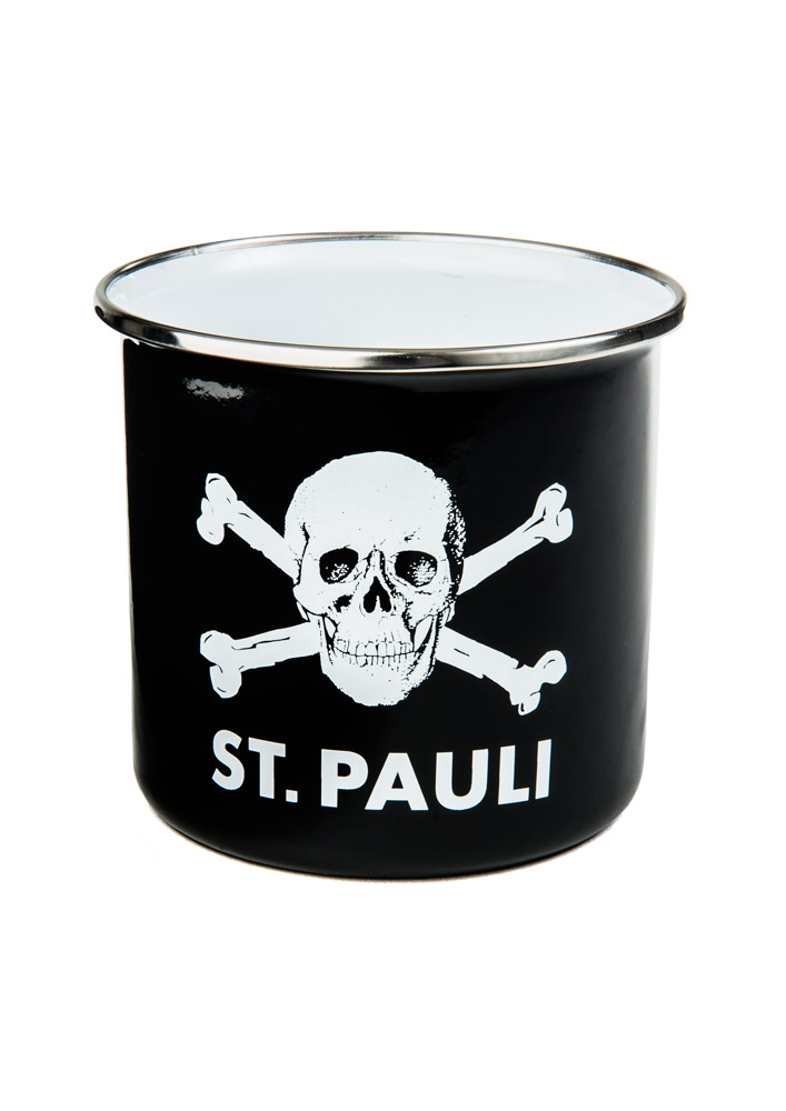 Skull and crossbones enamel mug