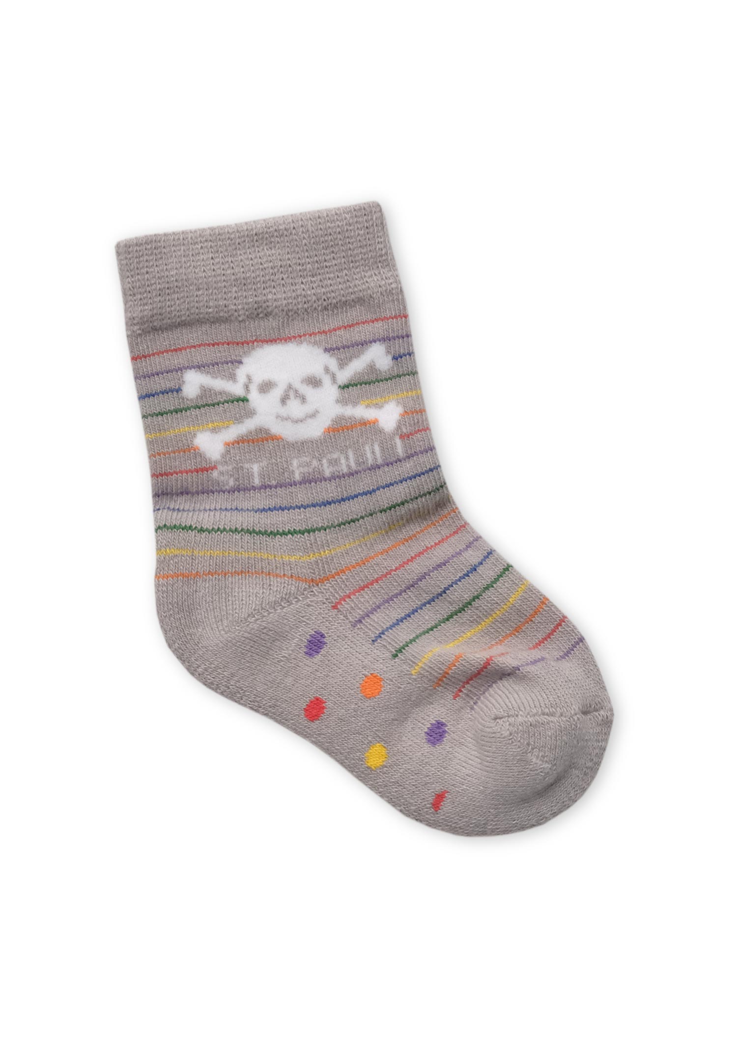 Baby Socken Totenkopf Regenbogen Streifen grau