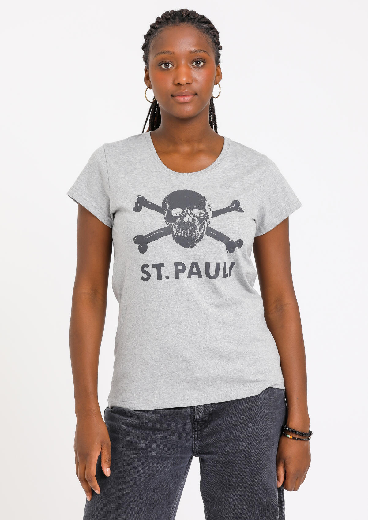 Women's skull and crossbones T-shirt, grey