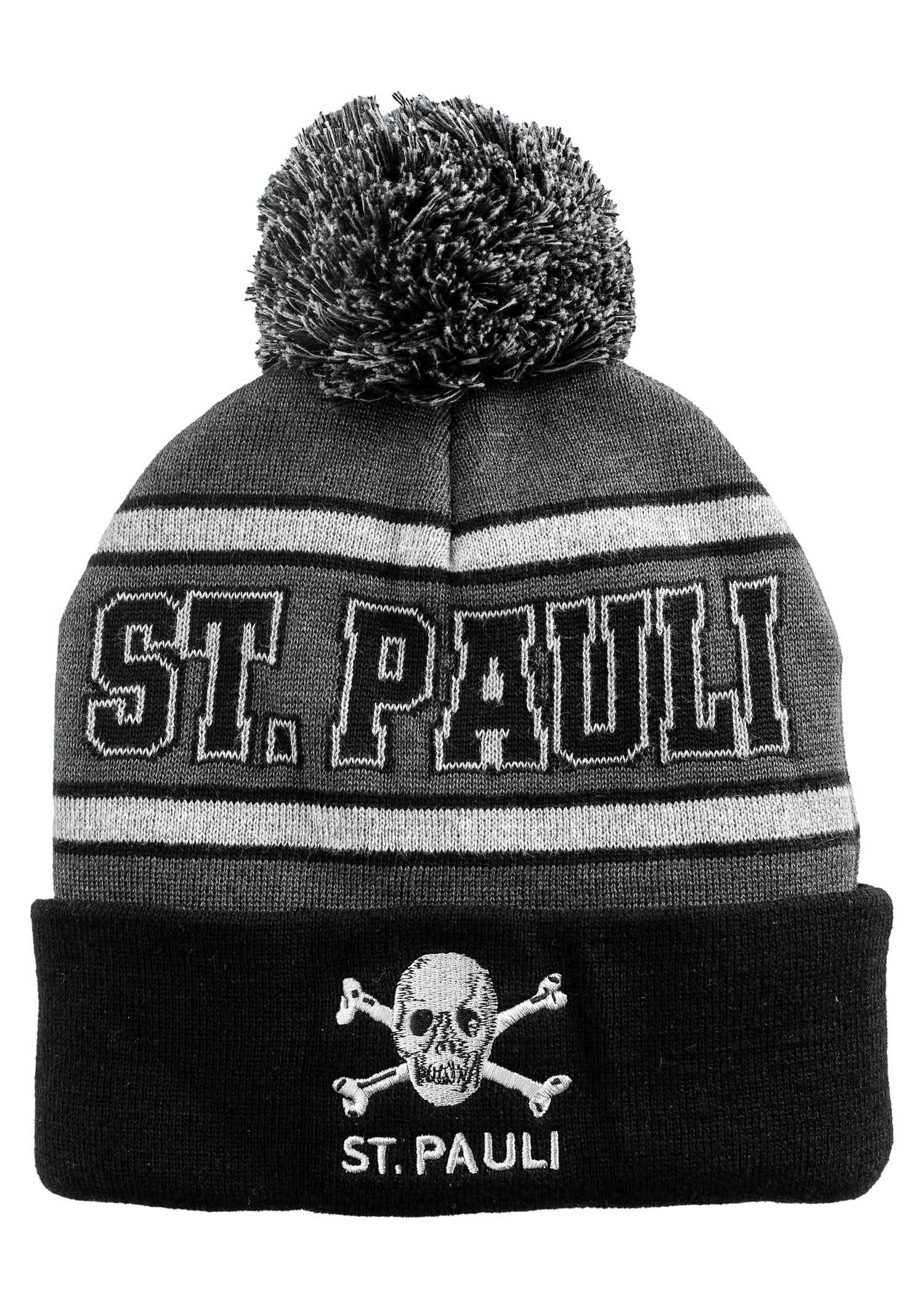Pom-Pom Beanie "Skull St. Pauli" black - grey