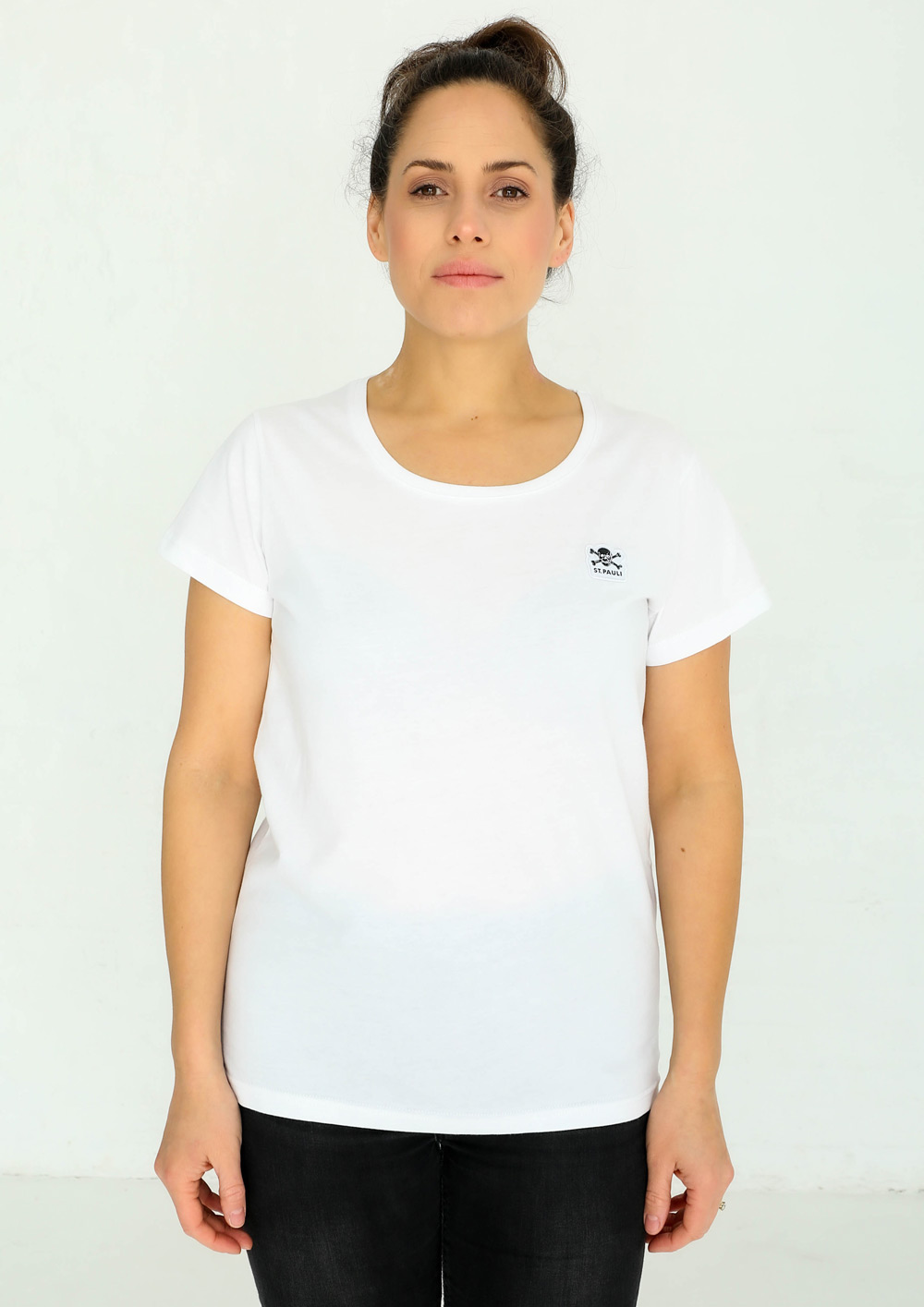 T-Shirt Basic tailliert Totenkopf Weiß
