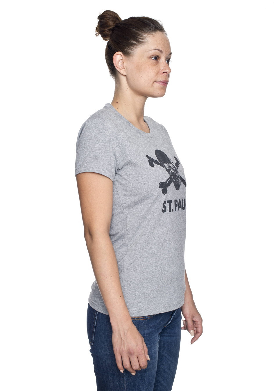 Frauen T-Shirt Totenkopf Grau 