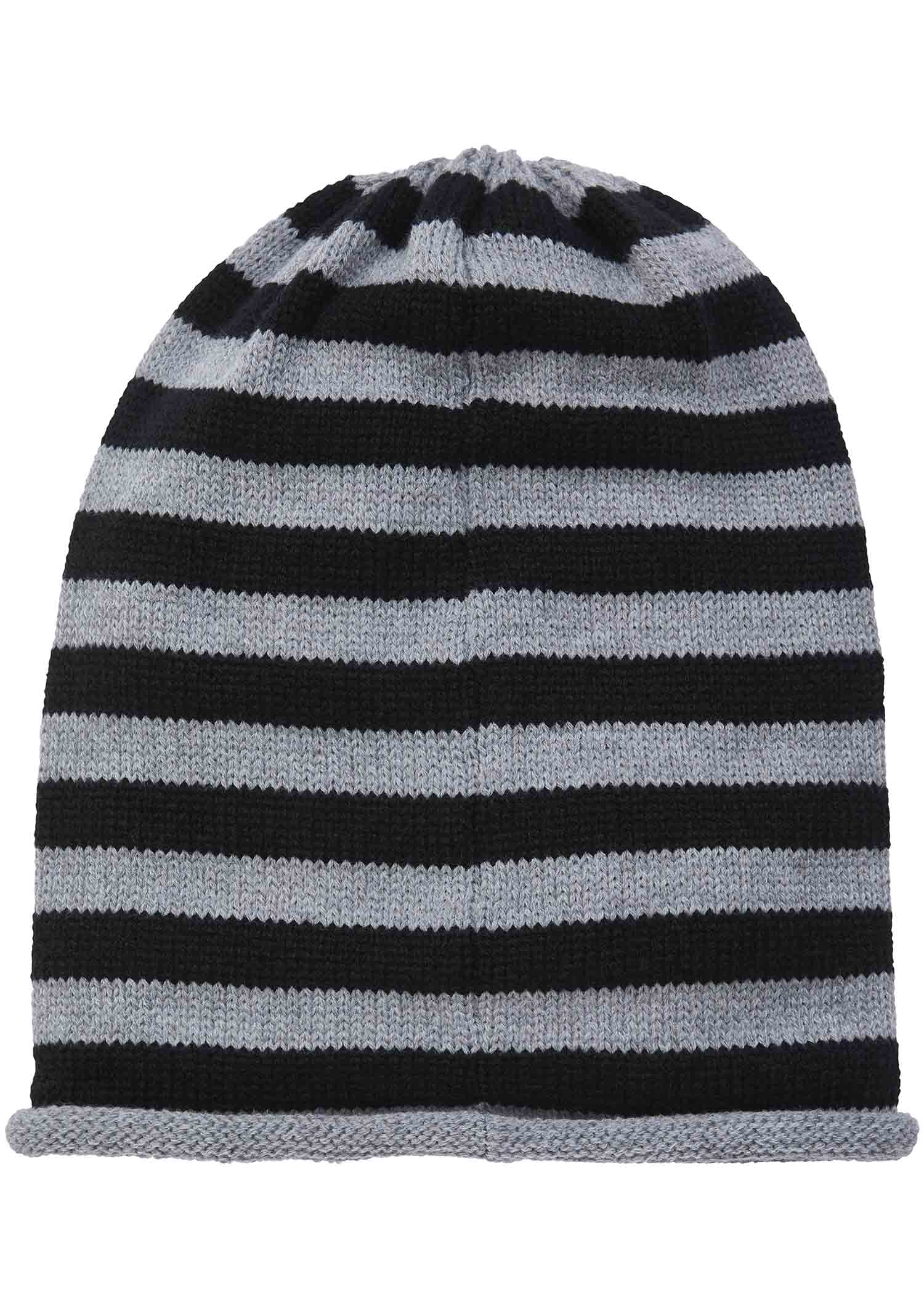 Beanie - Knitted Stripes Skull Grey Black