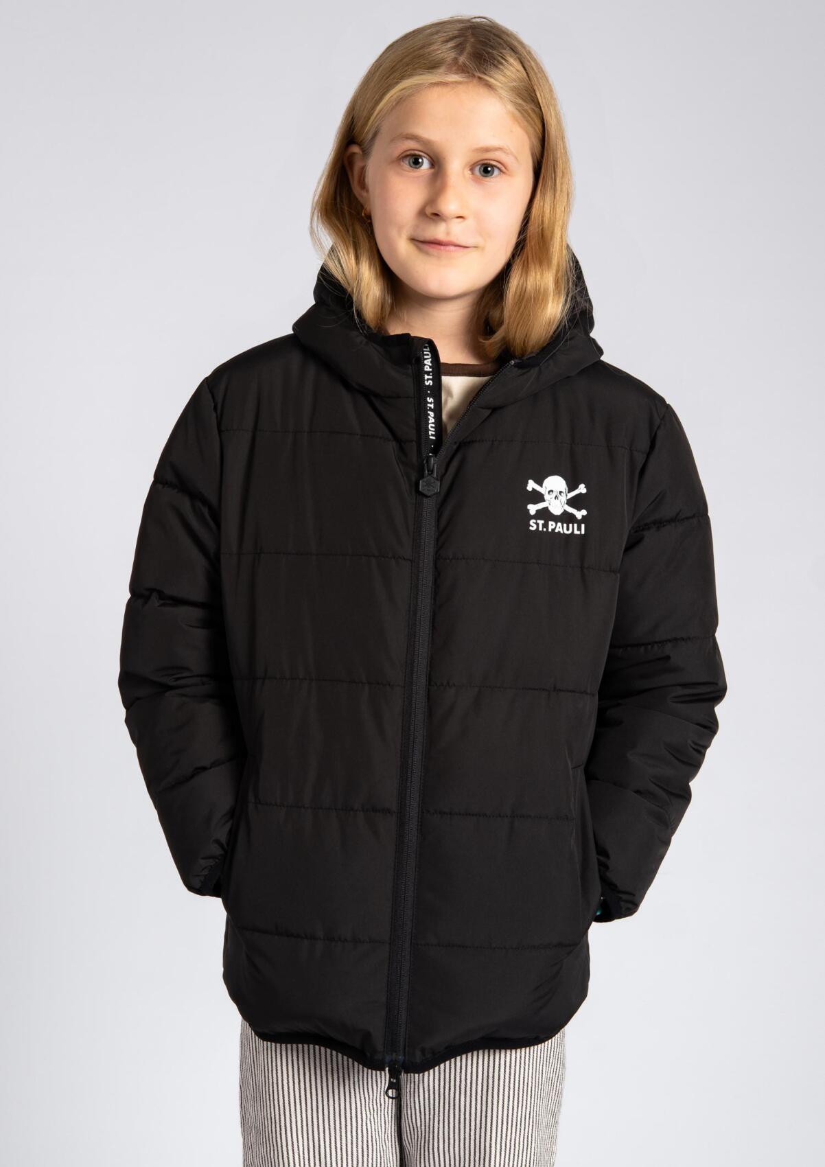 FC St. Pauli Kids Puffer Jacket Skull Crossbones Black Sustainable Warm