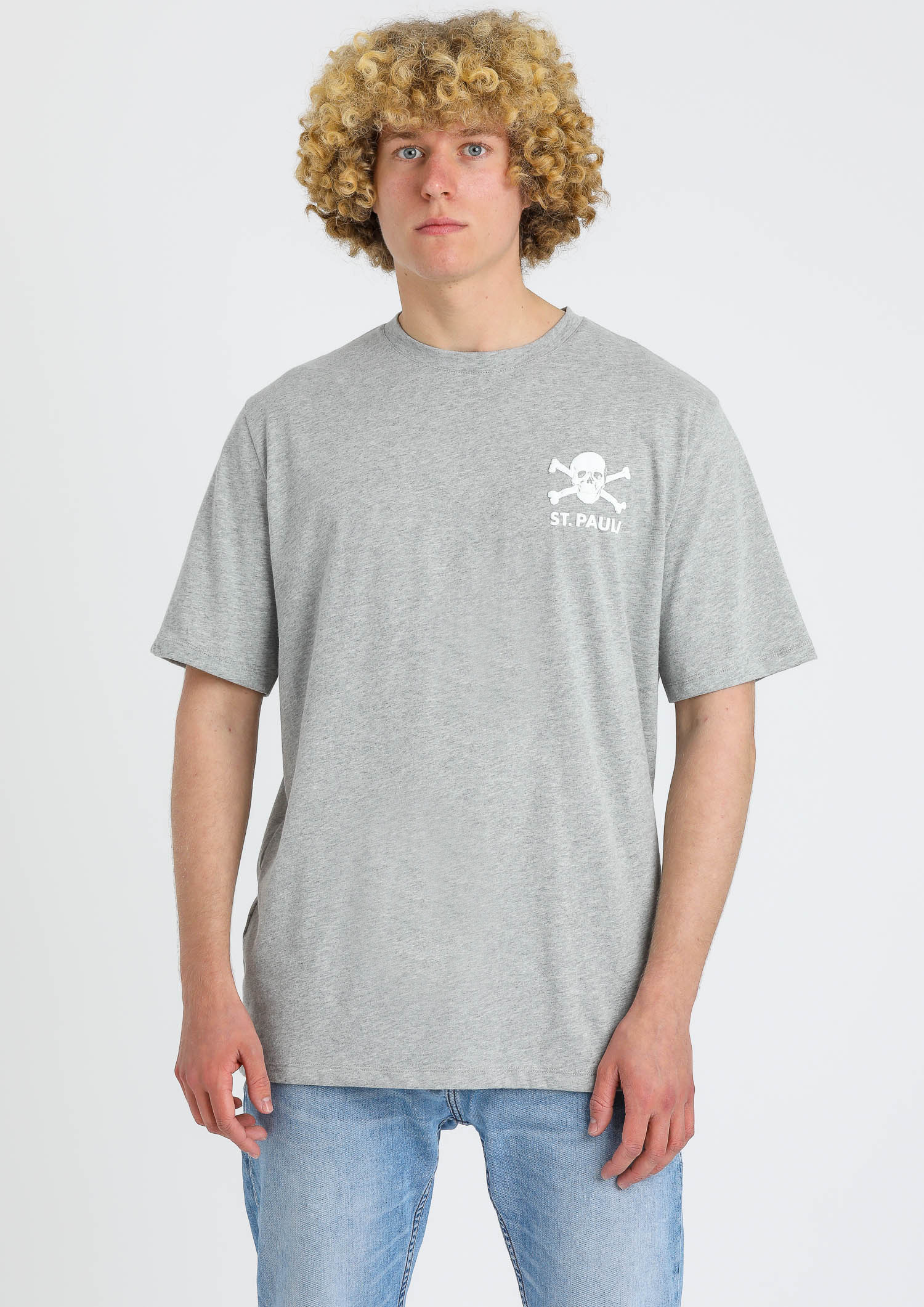T-Shirt Totenkopf - grau-weiß