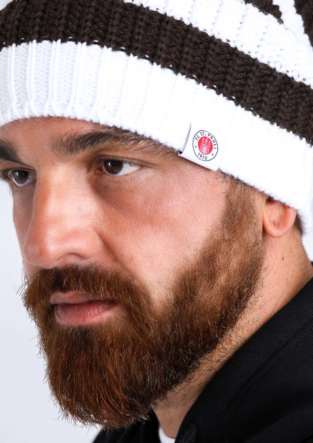 Beanie - Knitted Stripes Logo White