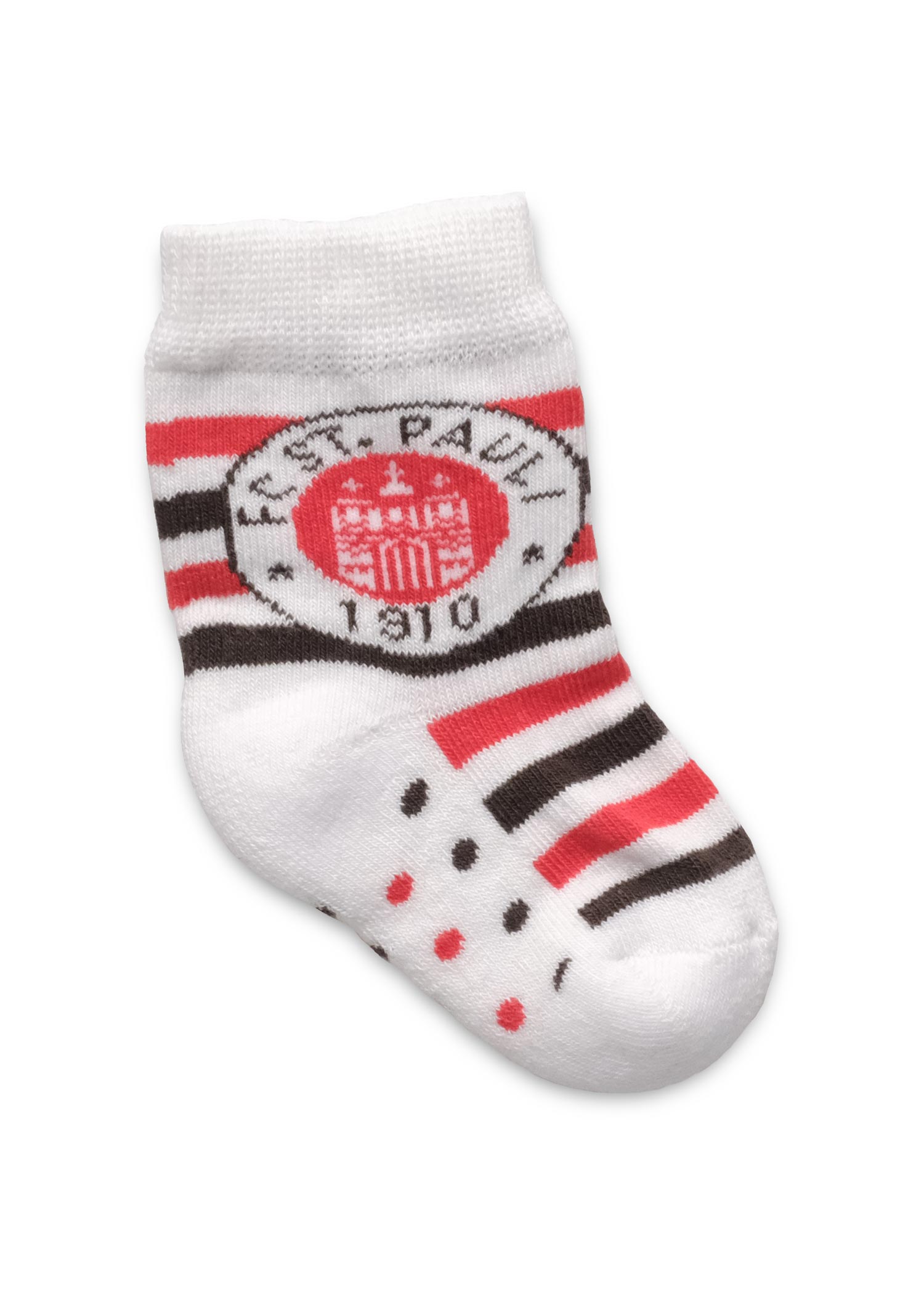 Baby Socken Logo braun-weiß-rot gestreift