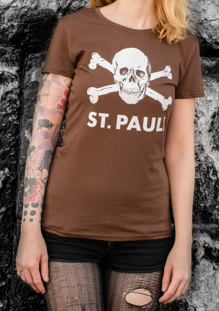 Women's skull and crossbones T-shirt, brown