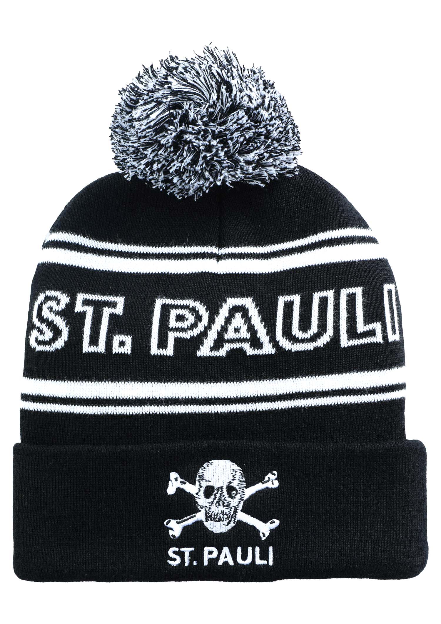 Pom-Pom Beanie "Skull St. Pauli" black - white 