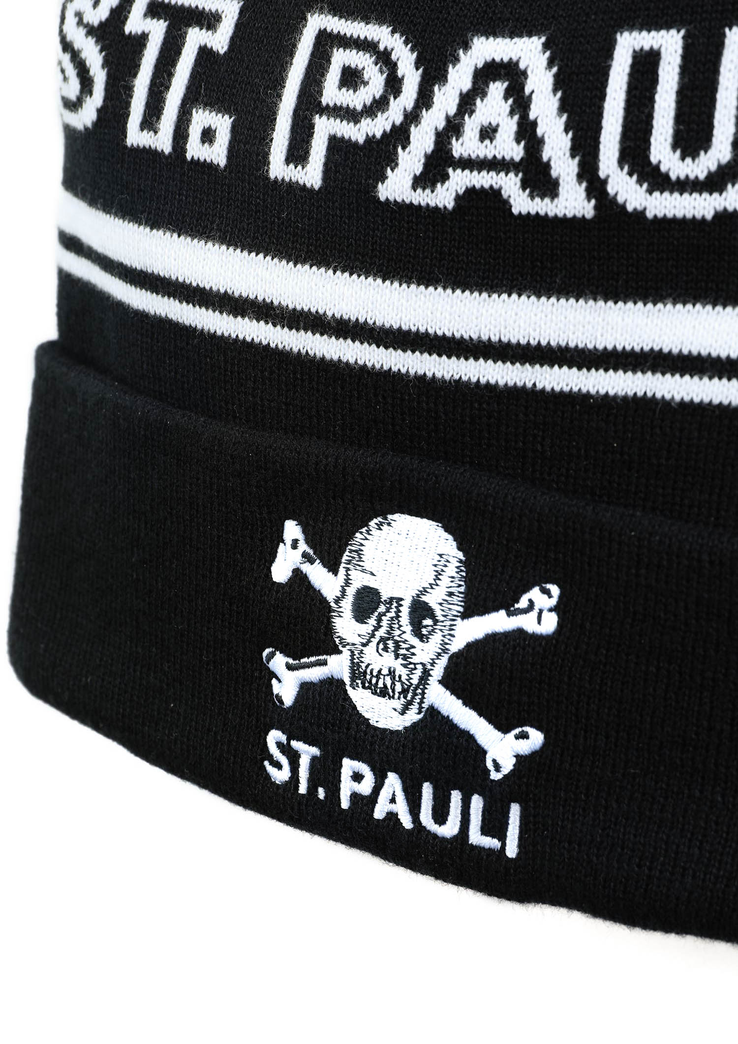 Pom-Pom Beanie "Skull St. Pauli" black - white 
