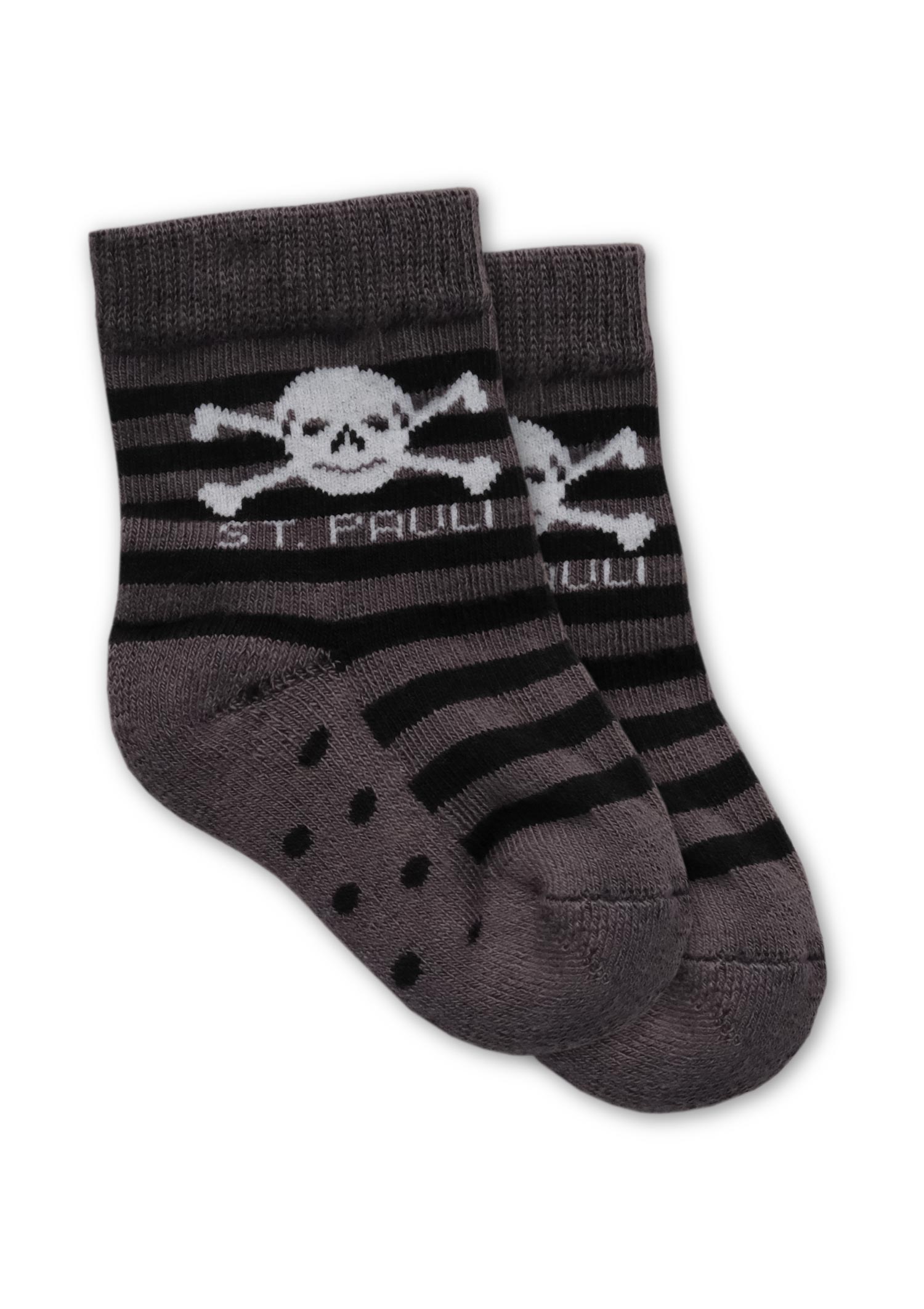 Baby socks skull and crossbones anthra stripes