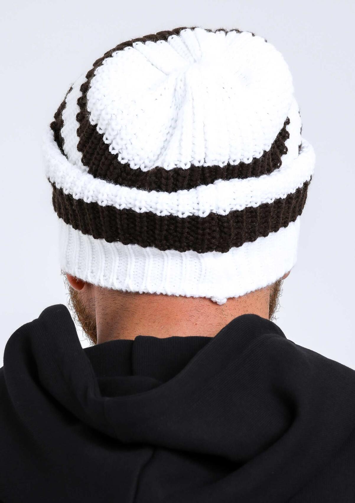 Beanie - Knitted Stripes Logo White