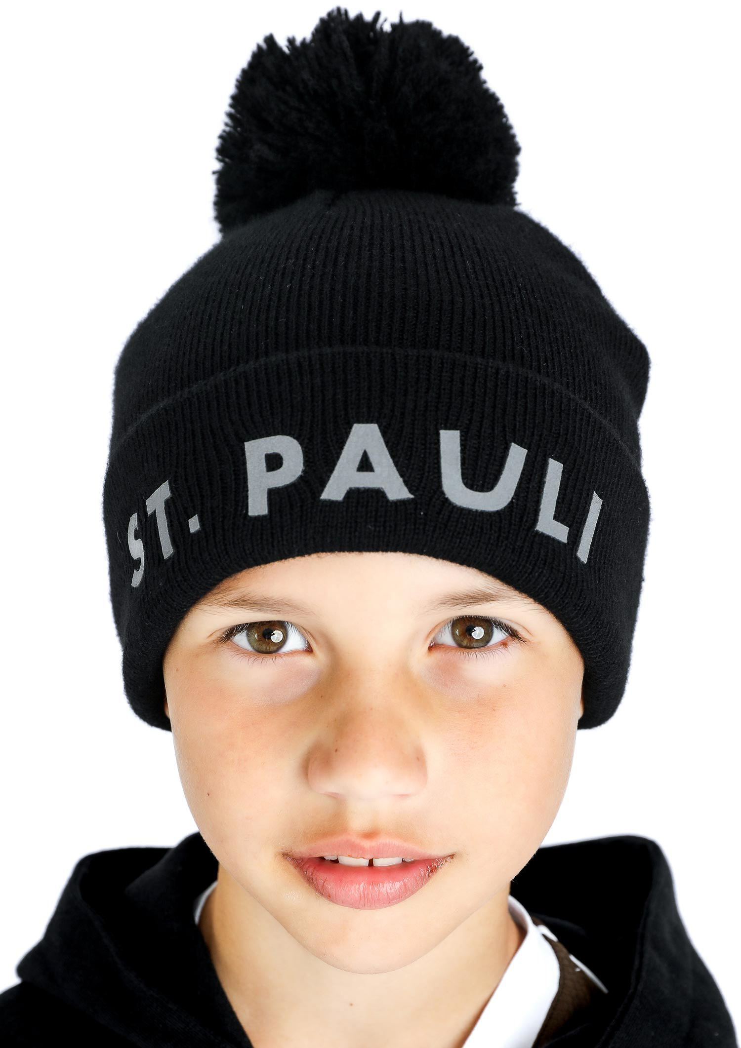 Bommelmütze Kinder "St. Pauli Reflective" schwarz