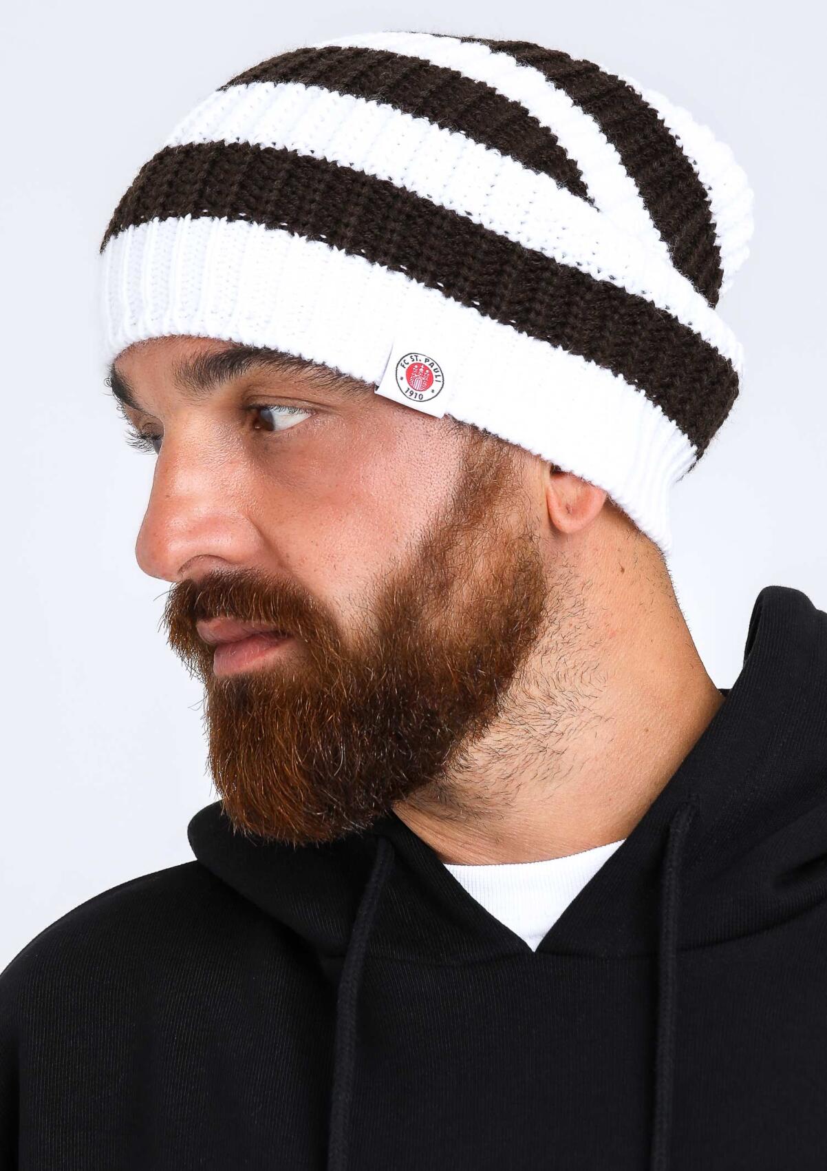 Beanie - Knitted Stripes Logo White