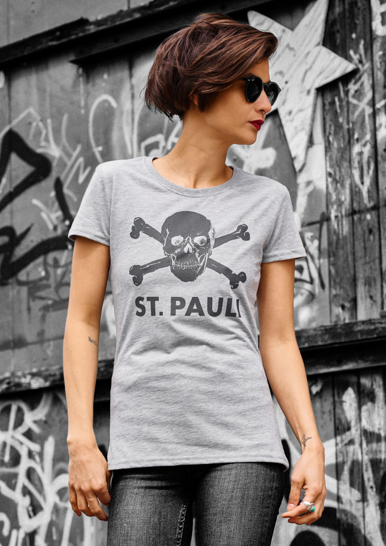 Women's skull and crossbones T-shirt, grey
