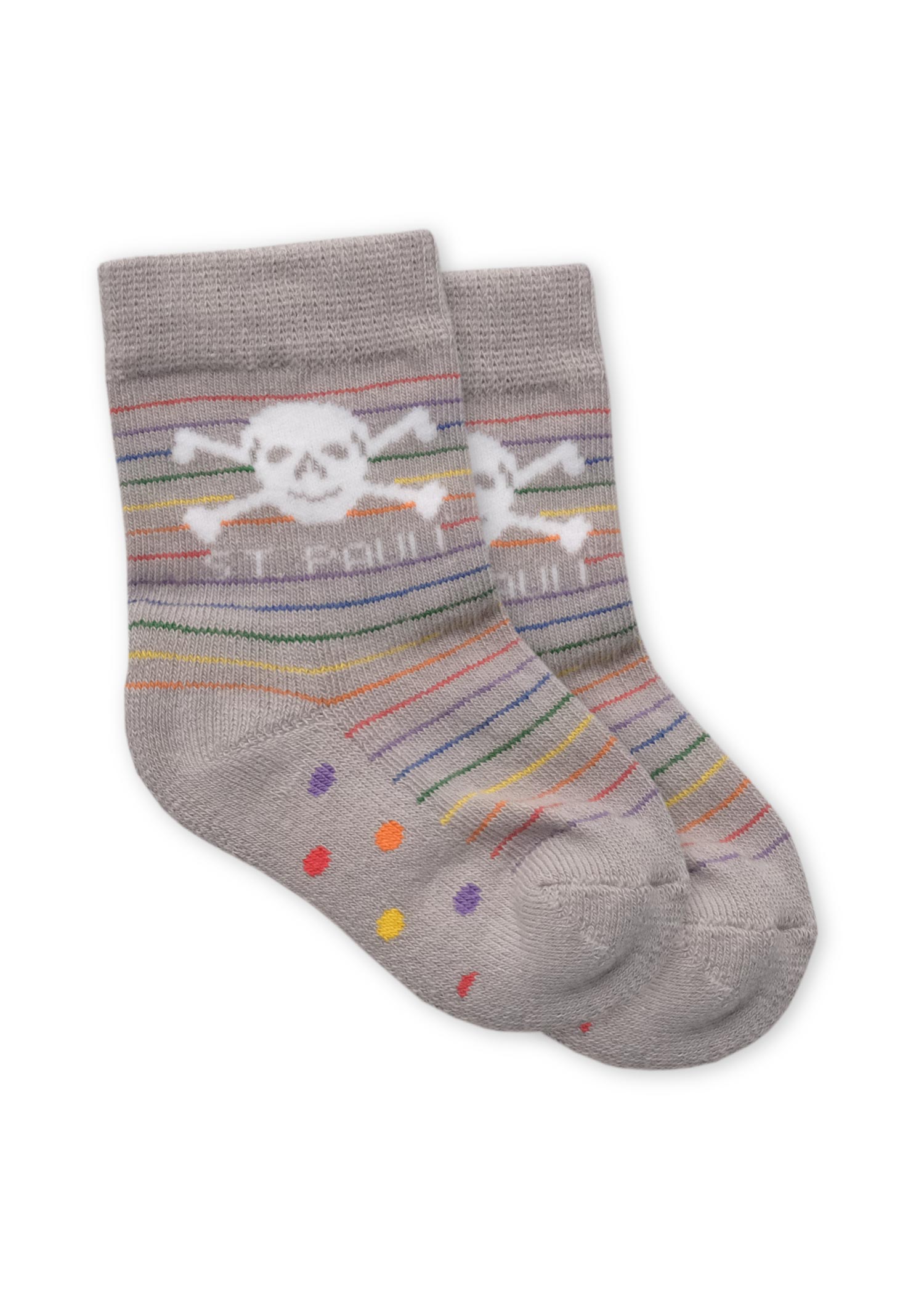 Baby Socken Totenkopf Regenbogen Streifen grau